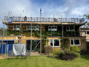 Scaffolding on the exterior of a home