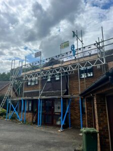 Scaffolding on the front of a home