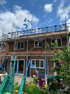 Scaffolding on the rear of a home