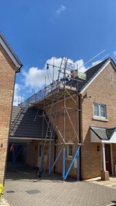 Scaffolding on the side of a house