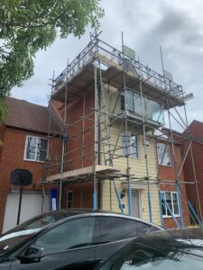 Scaffolding on a three storey house