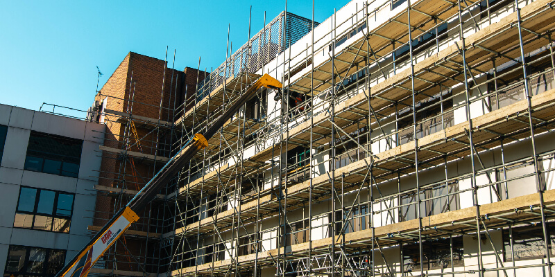 Scaffolding outside office building